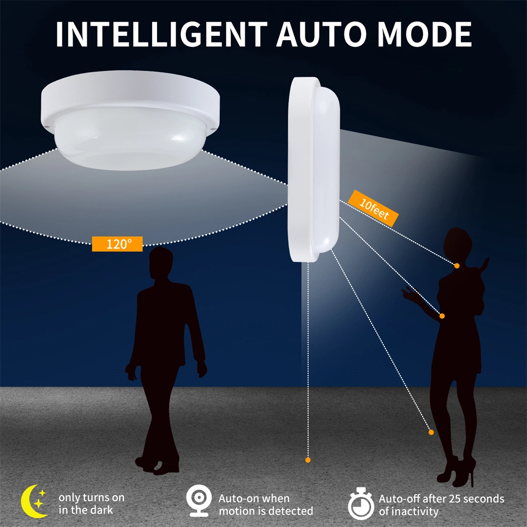 Indoor Bulkhead Lamp Wall Mounted 12W Oval/Round LED Moisture-Proof Light with Microwave&Motion Sensor